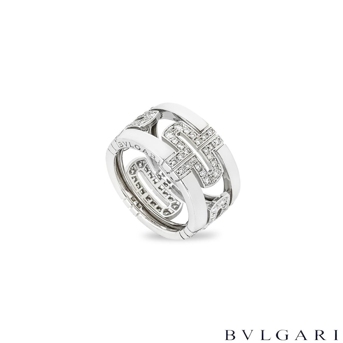 Bvlgari White Gold Diamond Parentesi Size 52 Ring 0.56ct TDW